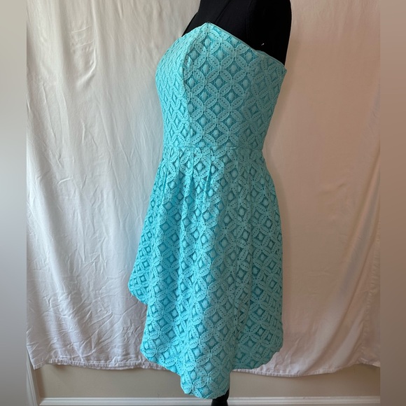 Lilly Pulitzer Strapless Caitlin Dress Shorely Blue Embroidered Mini Sz 8 #595 - Picture 3 of 11
